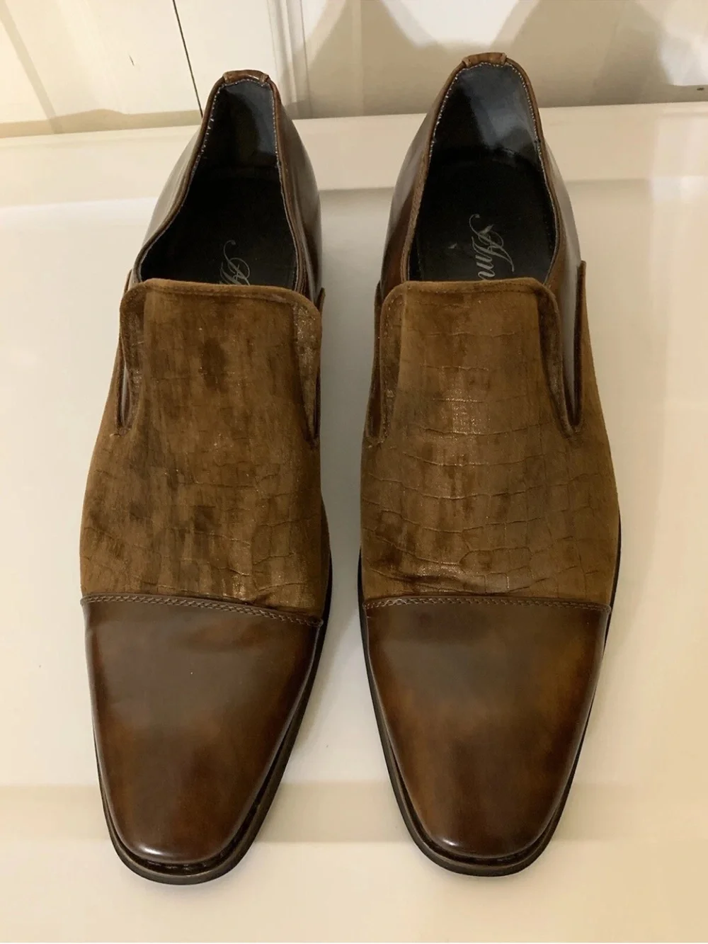 Amali Velvet Men's Sz 10 Slip‎ On Tuxedo Designer Dress Shoes Brown